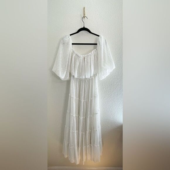 Misa Cassandra Bohemian Romantic white ruffled maxi dress Dress in White dots - Picture 4 of 11